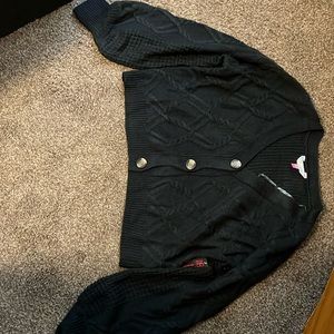 Black, Crop Top Button Down, Sweater